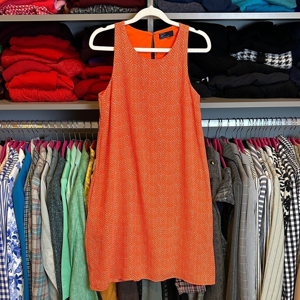 GAP orange/white print sleeveless back hook & eye closure keyhole dress size XS